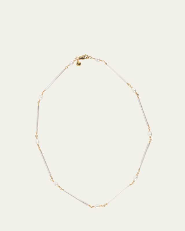 Iced Necklace with Pearls and Glass Beads, 17"L